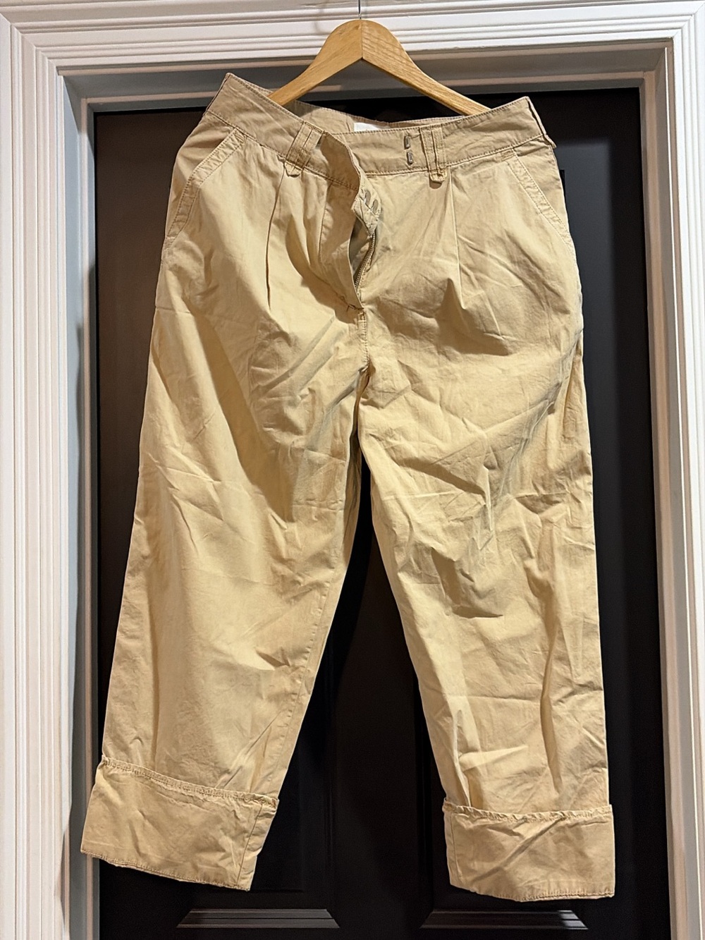 Anthropologie Cropped Khaki Cotton Pants - Light Beige